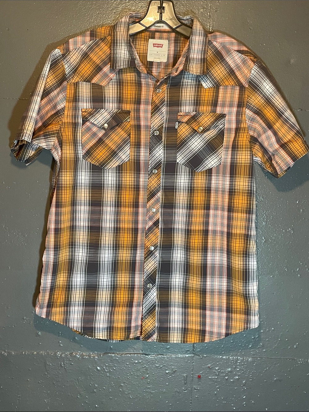 Levi's Short Sleeve Plaid Button-Down Shirt in Yellow, Black and White